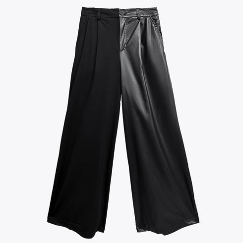Contrast Texture Wide Pants
